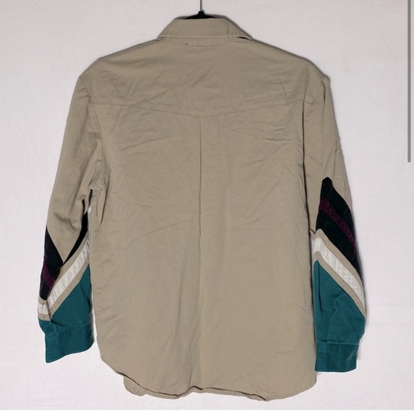 Vintage Spindle River Beige Teal Long Sleeve Button Up Shirt M - Picture 2 of 15